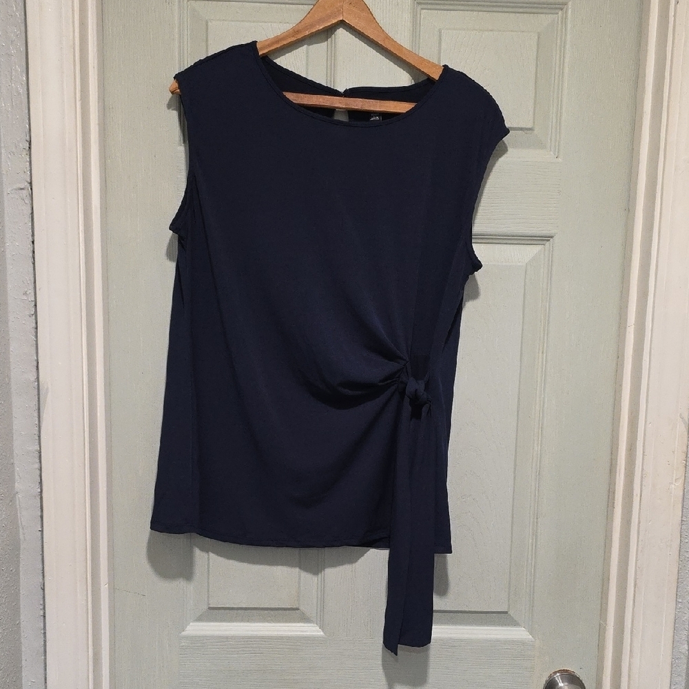 Roz & Ali Navy Blue Sleeveless Side Tie Top